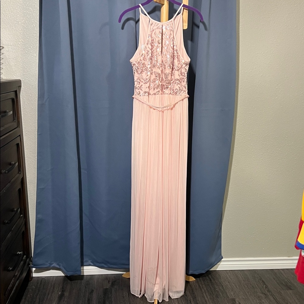 David’s Bridal Elegant Pink Halter Formal Dress